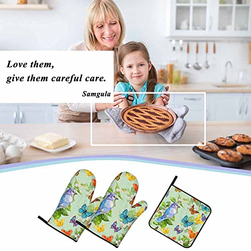 Samgula SAMGULA-OVENMITTSA178 Butterfly Oven Mitts And Pot Holders Sets Bird Flower Nature Pretty Watercolor Heat Resistant 3Pcs thumb #6
