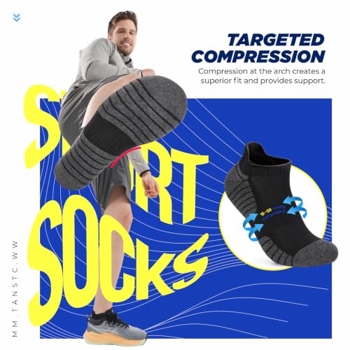 Image of TANSTC Athletic Running Ankle Socks,6Pairs Cushioned Low Cut Anti-Blister Tab Sports Sock Men Women