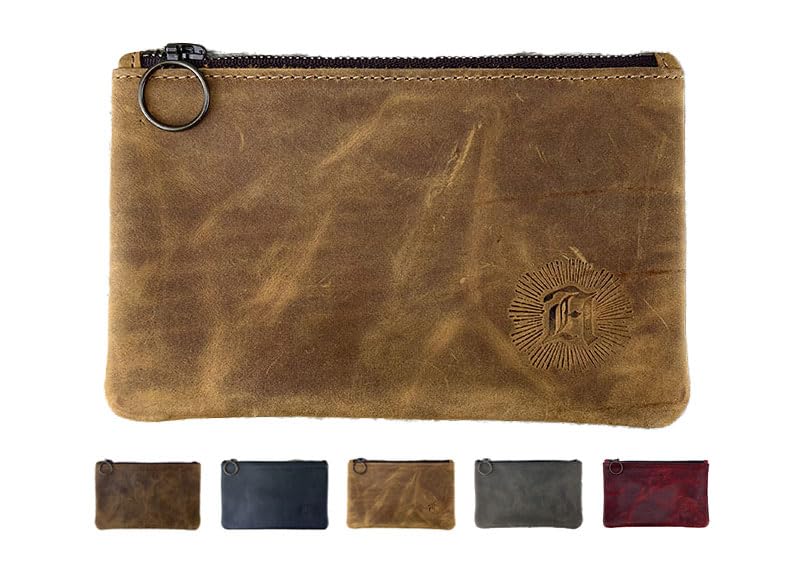 Leather Pouch with Zipper (Tobacco, 7.75" x 5")