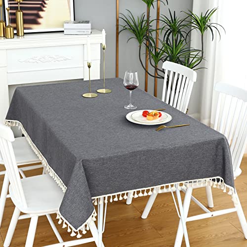 Zsasu Rectangle Tassel Tablecloth, Washable Waterproof Wrinkle Free Table Cloth, Solid Color Farmhouse Tablecloths For Dining Festival Outdoor Indoor Decoration (Oblong /52 X 70Inch/ Grey) #TOP3