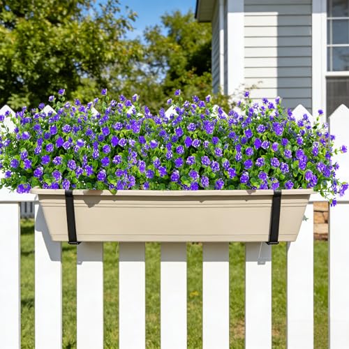 Image of Bassion Artificial Flowers for Outdoors Decoration UV Resistant, Purple | faux plants, fake plastic eucalyptus, greenery stems, indoor outdoor use, Garden fence patio window box porch planter decor
