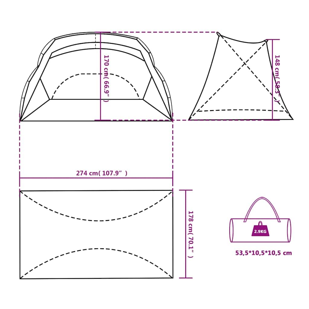 Tente de Plage Vert d'eau 274x178x170/ Polyester 185T légère Portable abri Familial pour Camping randonnée Festival extérieur