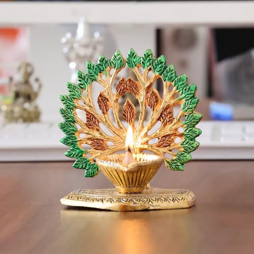 Image of KridayKraft Exquisite Diya Figure Decorative Showpiece - Traditional Handcrafted Home Decor Accent for Festive Celebrations, Pooja Room, Temple, Office, and Living Space, Elegant Art (Golden)