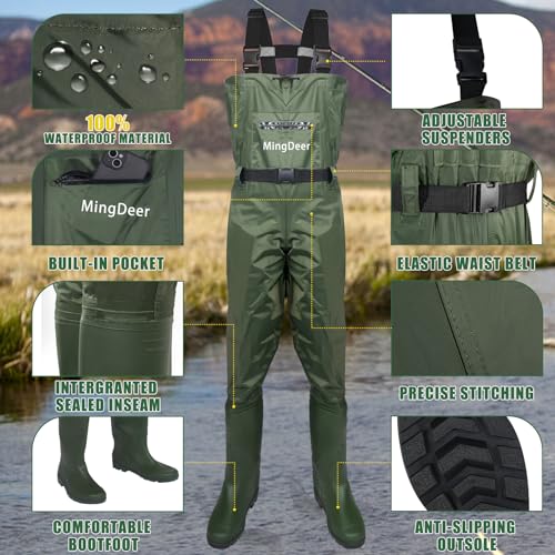 MingDeer Botas de pesca Waders com suporte para botas de malha de nylon duplo material de pesca Wade