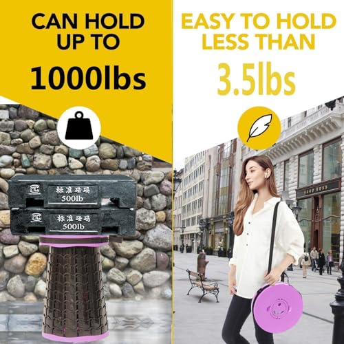 Image of ALEVMOOM Upgraded 19.7 inch Portable Collapsible Folding Stool Retractable Telescoping Foldable Stool for Adults Heavy Duty Camping Sturdy with Max Load Capacity 1000lbs for Outdoor Fishing Hiking BBQ
