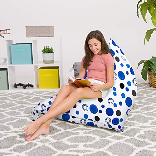 Posh Beanbags Bean Bag Chair, 200L-Large Twist, Canvas Bubbles Blue and White