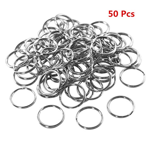 CAOLATOR 50 Pcs Métal Porte Clé Anneau Keyring Keychain Bague Fendue 25mm Accessoires pour Clés et pendentifs