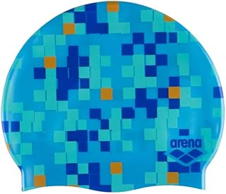 arena Print 2 Touca De Natação De Silicone Unissex Para Adultos, Mulheres E Homens Treinamento Intensivo Confortável Antiderrapante Chapéu De Natação De Cabelo Longo, Azulejos De Piscina/Azul