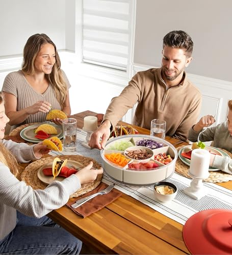 Bigponpon 6CXZLSH Divided Rotating Serving Tray With Lid And Handle, Portable Snackle Box For Fruits Snacks Veggie Charcuterie thumb #2