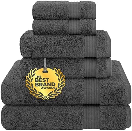 Cotton Paradise 6 Piece Towel Set with 2 Bath/ 2 Hand Towels 2 Washcloths for Bathroom, 100% Turkish Cotton Soft Absorbent, Gray