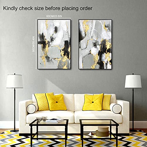 Image of Grey Abstract Wall Art Decor- 2 Pack 24 inch x 36 inch Grey and Gold Canvas Wall Decor with Hand Texture for Living Room, Bedroom, Office, Framed, Ready to Hang