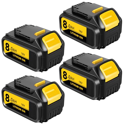 DCB184 8.0Ah/8000mAh Battery Replacement for 18V Dewalt Battery Compatible with Dewalt 18V Battery DCB206 DCB204 DCD/DCF/DCG Series Cordless Power Tools (4Packs)