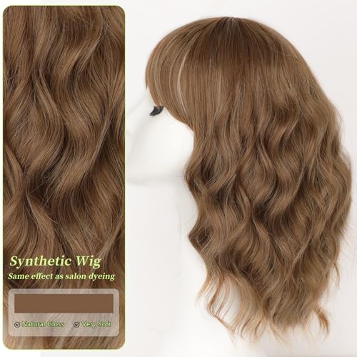 Image of AISI HAIR Wig with Bangs for Women Synthetic Heat Resistant Wigs (blonde highlight brown)
