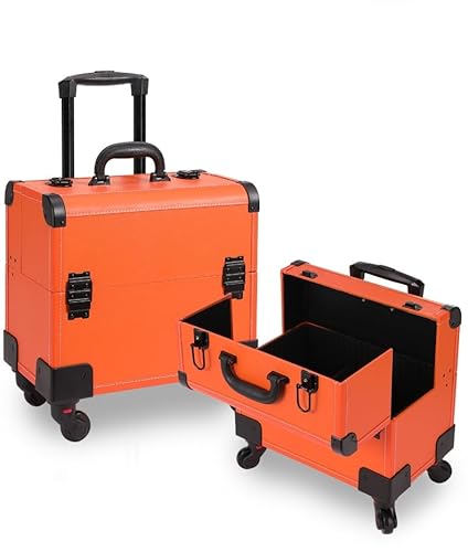 キャリーバッグ 出張 コスメケース キャスター付き 鍵付き メイクボック コスメボックス メイクアップ 化粧箱 持ち運び メイク道具 整理整頓 旅行 (オレンジ)