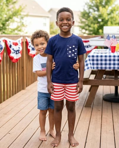 Image of Boys 2pc Shorts Set Outfit Short Sleeve Shirt with Classic Applique Print and Shorts