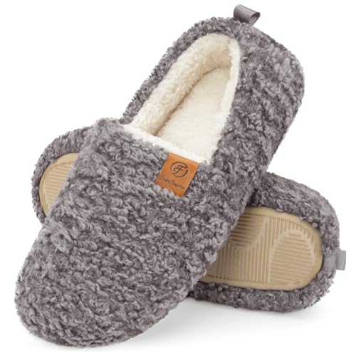 EverFoams Damen Warme Hausschuhe Kunstwolle Memory Foam Geschlossen Pantoffeln, grau, 38/39 EU