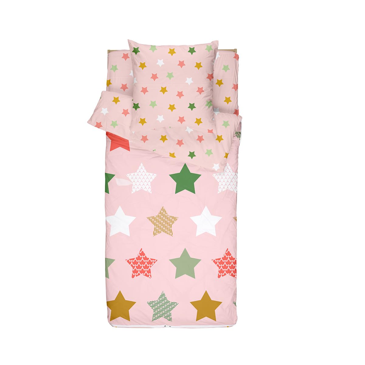 Caradou - Juego de Cama Infantil LOULA, 4 Piezas nórdicas Incluidas, 90 x 190 cm, algodón, Rosa melocotón