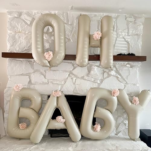 Image of 40inch OH BABY Balloon - Jumbo Cream Oh Baby Shower Sign for Backdrop Boho Baby Shower Gender Reveal Neutral Decorations Balloons Party Supplies
