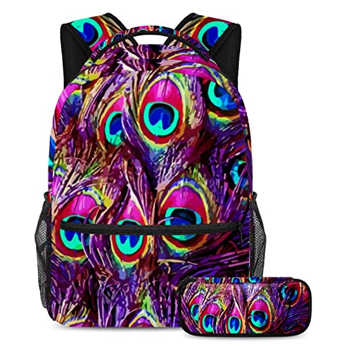 Sac à dos léger au motif artistique plumes de paon violet rétro par TBOUOBT