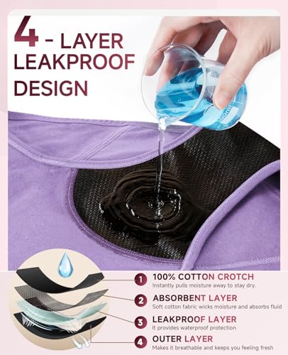 RFOGJV Period Pants for Women Heavy Flow High Waist Leakproof Menstrual Period Underwear Mesh Breathable Extra Protective Postpartum Panties Pack of 3,Khaki&Orange&Purple,L - Image 3