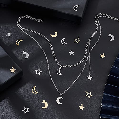 UNICRAFTALE 80Pcs 2 Colors Star Moon Pendant 2 Styles Stainless Steel Hollow Pendants Metal Star Moon Charms for DIY Bracelets Necklaces Jewelry Making Craft - Image 2
