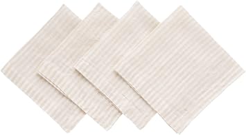 Linen Napkins, Beige Dinner Napkin Set of 4, 100% Cotton, Farmhouse Dinner Napkin, Ticking Stripe Napkins, 20X20, Absorbent, Cotton Parties, Fall, Christmas, Weddings, Beige/White