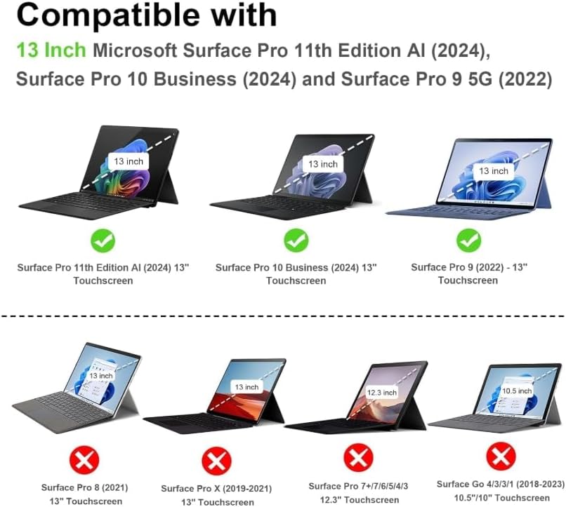 for Pro 9/10/11 Case 13 inch 2022/2024 Leather Cover Protective Shell Compatible with Type Cover Keyboard and Pencil Holder.Brown - Image 2