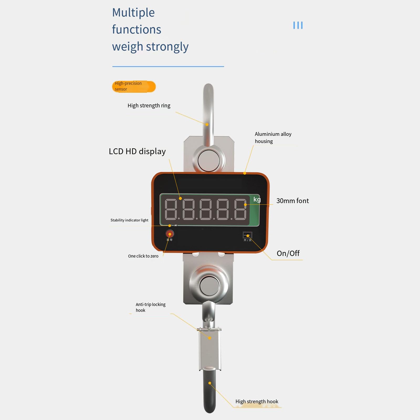 Elektroniczna waga hakowa, waga dźwigowa 1 T 2 T 3 T 5 T Direct View, przenośna waga jezdna z drukowaniem, przemysłowa bezprzewodowa waga dźwigowa,2T