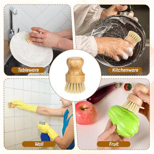 Image of 18 Pcs Bamboo Dish Scrub Brushes Kitchen Dishwashing Cleaning Brush Wooden Scrubbers Set Sisal Bristles Cleaner Scrubber for Washing Cast Iron Pan Pot Sink Spatula (18, Yellow)