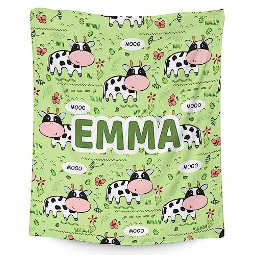 Mercuryelf Custom Cow Throw Blanket - Soft, Fuzzy & Warm - 50x60 Inches Flannel Blankets for Living Room, Sofa - Light Green Cute Throws Gift for Teens