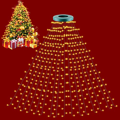 Bociks luces del árbol de navidad con anillos,Luces decorativas para árboles de Navidad con función de memoria,2MX16 línea 400LEDs blanco cálido,8 modos,Luces de hadas para interiores y exteriores Cover