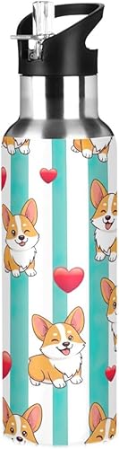 Stainless Steel Water Bottle 20 Oz, BPA-Free Sport Water Bottle Insulated for Gym Outdoor Travel School, Cute Dogs Aqua White