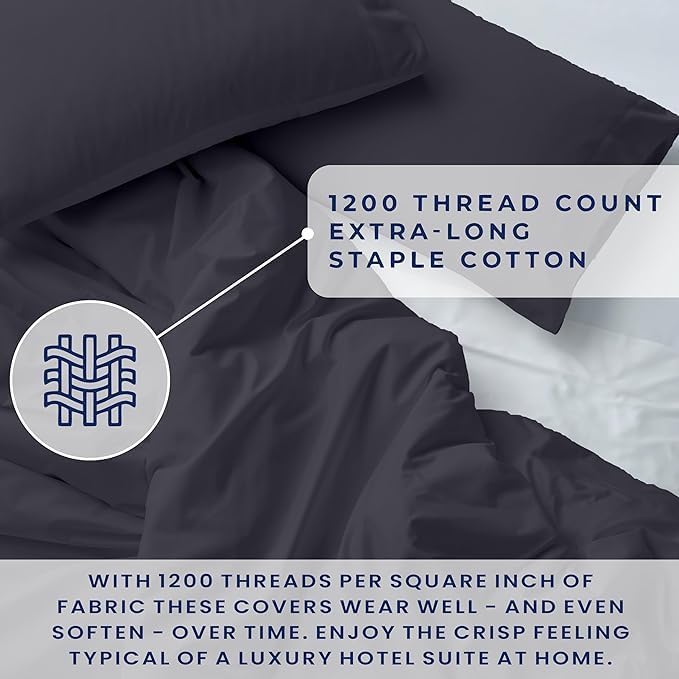 Miniatura 4 de Kotton Culture Juego de funda de edredón de lujo de 1 pieza, 100% algodón egipcio, 1200 hilos, funda de edredón suave con cremallera y lazos en las