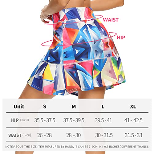 Woweny Women's Athletic Tennis Skorts Summer Skirts For Women Running Golf Pickleball Skort Active Wear With Pockets (Print Geometric Rainbow, L) #TOP5