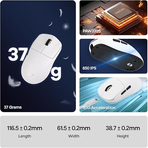 Image of AULA SC800 Tri-Mode(2.4GHz /BT /Wired) Ultra-Lightweight Gaming Mouse | 37grams, Adjustable 26000 DPI, PAW3395 Sensor, 8000 Polling Rate, Ultra-Precise & Durable for Gaming & Office Use | White (SC800W)