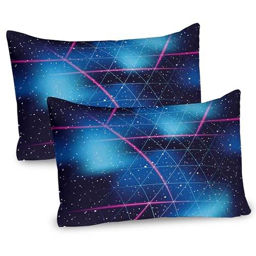 Ambesonne Navy and Blush Pillow Sham Set of 2, Eighties Inspired Retrofuturistic Triangles Virtual Reality Sci Fi, Quality Microfiber Bedding Item for All Seasons, 36