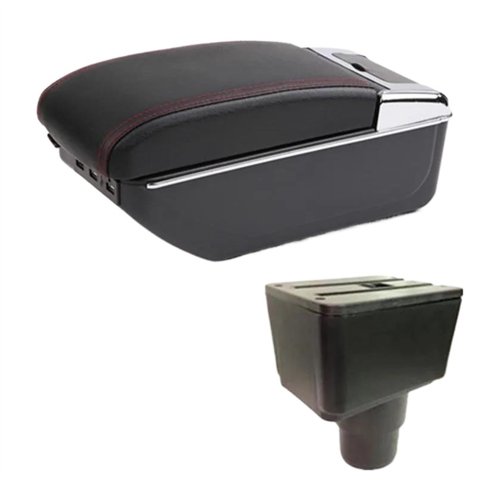 DYDGUTUFB Car Armrest Box Center Storage Box Retrofit Interior Accessories For FORD For EcoSport 2018-2023 (D1 red line 7USB)