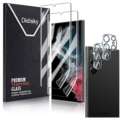 Didisky Compatible with Samsung Galaxy S22 Ultra 5G Screen Protector, Include 2 Pack Soft TPU Screen Protector and 2 Pack Camera Lens Protector Tempered Glass,Support Fingerprint Unlock Cover
