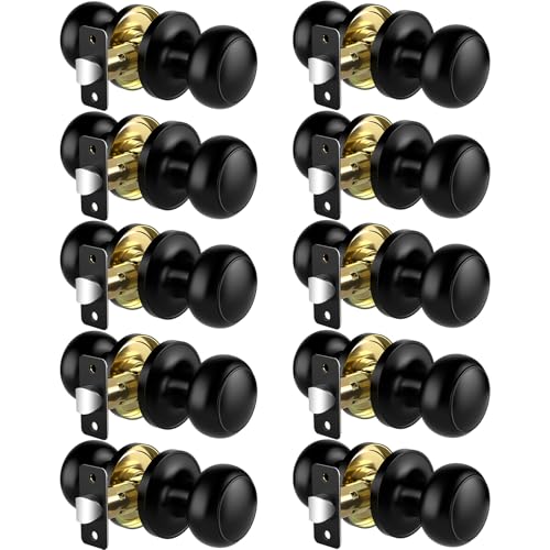 Vesmikit Passage Door Knobs 10 Pack Matte Black Door Knobs Hallway Closet Non-Locking Interior Doorknobs Round Door Handles Keyless Reversible for Left/Right Handed Doors