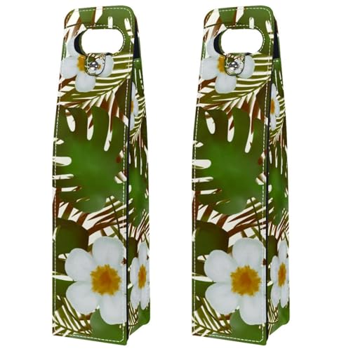 VAPOKF Bolsas de vino decorativas, 2 bolsas de cuero reutilizables para regalo de vino, fiestas, pícnic, cumpleaños, viajes, ramo de flores blancas, Multicolor 15, 3.5x3.9x15.9in/9x10x40.5cm, Bolsa de