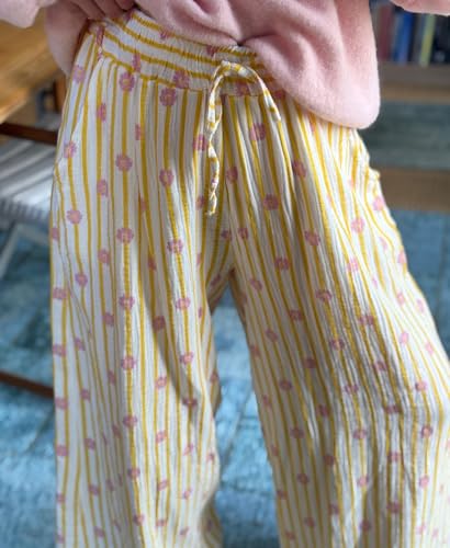 Women's Cotton Boho Chic Cropped Trousers Striped Floral Print Loose-Fit Pants Summer Casual Pants2