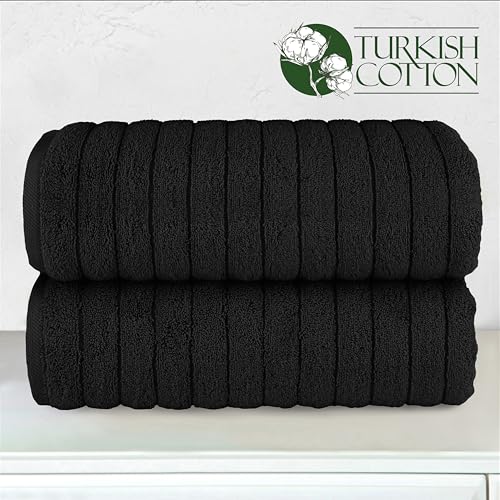 Image of Elegant Comfort 100% Turkish Cotton Corduroy Ribbed Luxury Soft 2 Pack Bath Towels 27 x 54 Inch - Ultra Plush, Absorbent, Quick Dry, Hotel Spa Quality Towels for Bathroom Essentials, Black