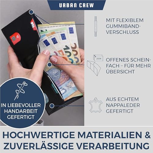 URBAN CREW Smart Slim Wallet for Men – RFID Blocking Leather Card Holder with Swipe-Up Slot & Elastic Strap – Minimalist Front Pocket Wallet (Black)3