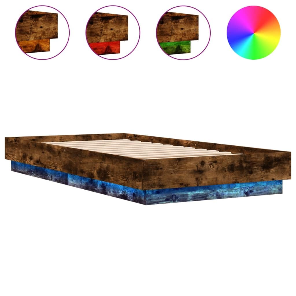 Z podświetleniem LED RGB z drewnopochodnej płyty do sypialni Brąz 90x190 cm