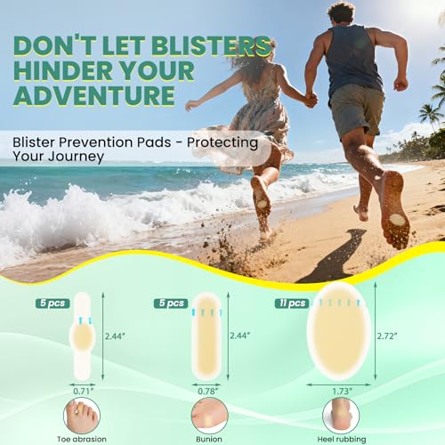 Image of Blister Bandages for Feet - 21Pcs Hydrocolloid Bandages for Blister Prevention & Recovery, Blister Pads for Heel & Toe Protection - Variety Pack