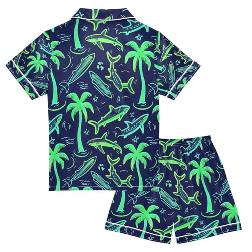 senya Tropical Shark Satin Summer Pajama Sets Silk Short Sleeve Button Down Sleepwear2
