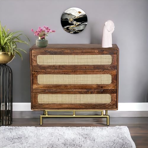 Image of Solid Wooden Atlanta Chest of Drawers | Chest of Drawers with Natural Cane /Rattan | Dresser- Tubaq Finish