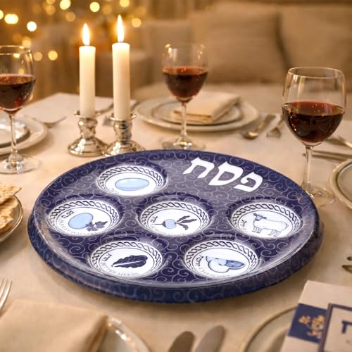 Jingmore 6 Pack Passover Decorations Seder Plates Plastic Pesach Plate Passover Seder Dish for Pesach Feast Party Favors 10 Inch (Traditional Blue) by Jingmore - Image 4