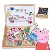 Doppelseitige Magnettafel Schwein Peppa - Holz Puzzle für Kinder - Spielzeug Magnettafel - Puzzle und Zeichnwand ab 3 Jahren - Lernen und Spielen - Peppa Schweinchen "Haus"