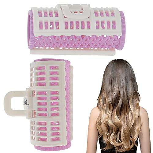 QMSILR 2Pcs Hair Rollers with Tongs Self Grip Hair Curlers Rollers Curler Bangs Hair Sticky Hairdressing Curlers Plastic DIY Hair Styling Accessories Tools for Women Purple